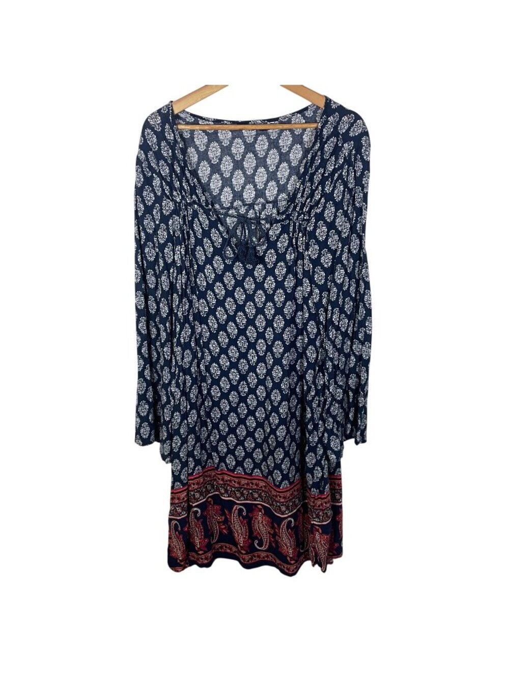 Indulge Mandala Paisley Print Peasant Dress Beach Cover Up Women Size 3X Blue